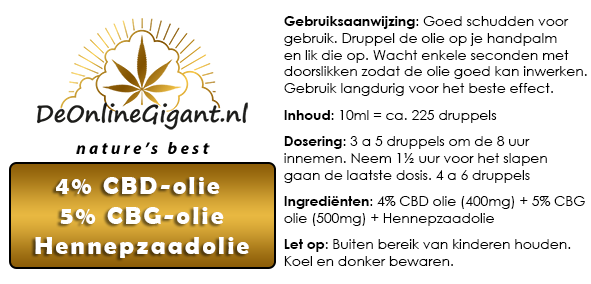 CBD tegen de overgang Platinum 4% CBD olie + 5% CBG olie.