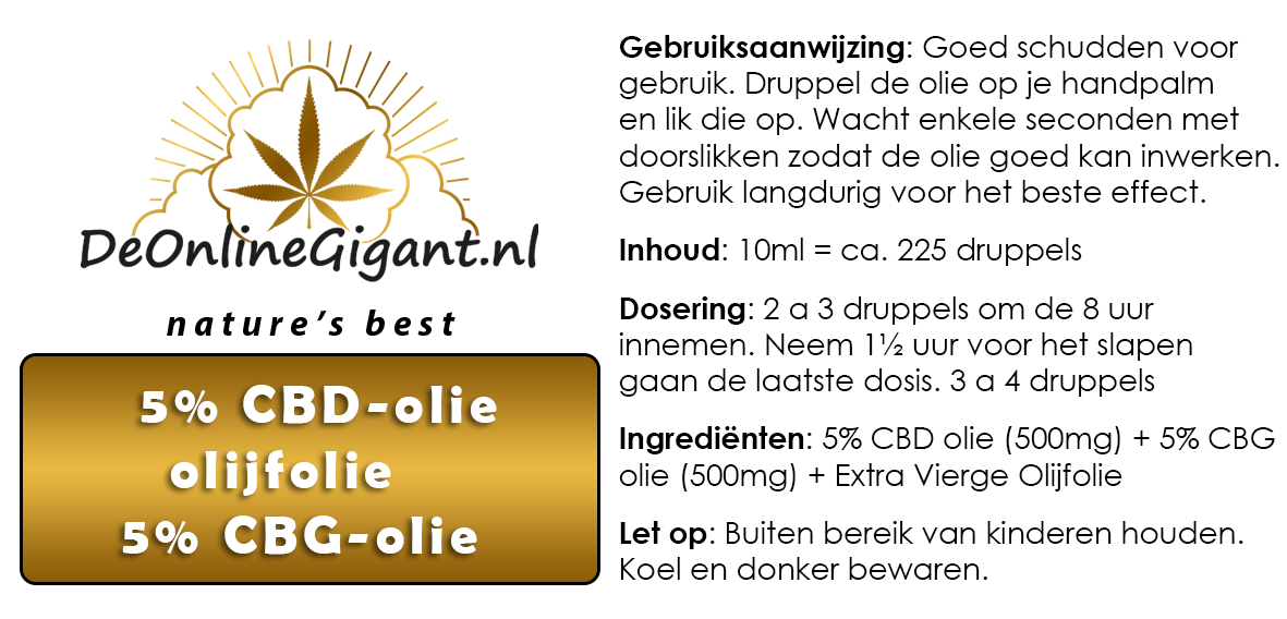 CBD 5% + CBG 5% verdund met Olijfolie