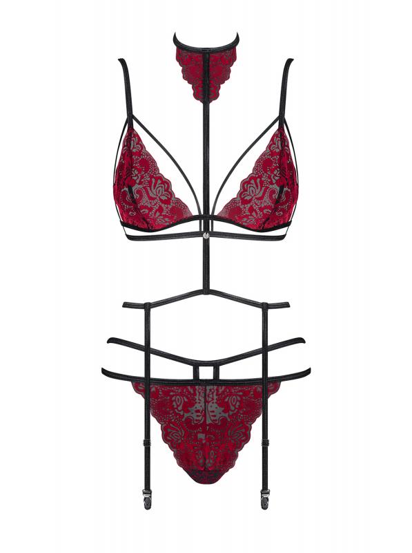 Sugestina 3-delige Jarretelset - Zwart/Rood