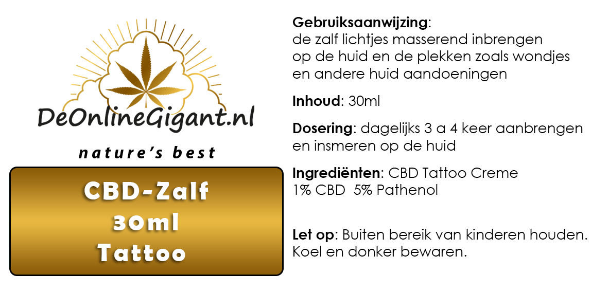 CBD Speciaal Tattoo Creme 1% CBD 5% Pathenol 30ml zacht en verzorgend