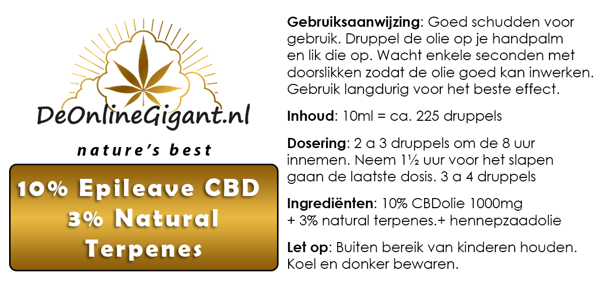 10% CBD Olie Terps Epileave + 3% terpenen tegen Epilepsie/ ADHD / PTSS