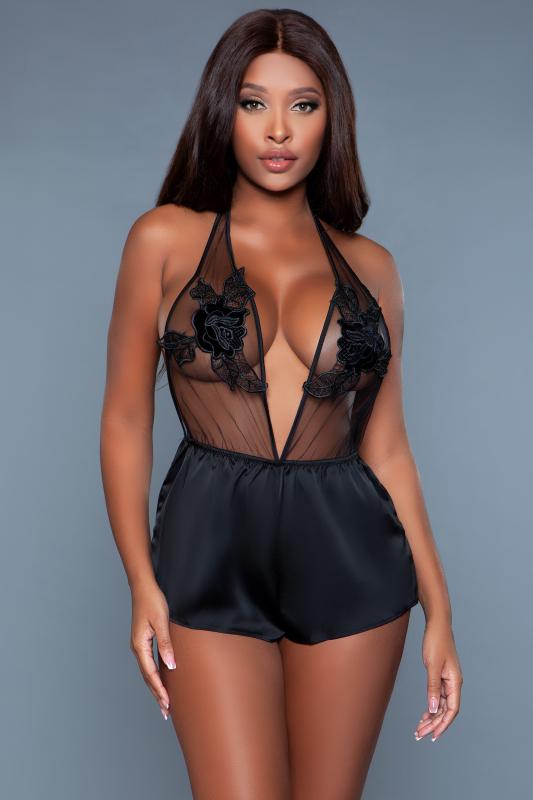 Lily Sexy Romper Met Halternek - Zwart