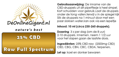 25% CBD-olie Raw Full Spectrum– 10 ml – 2500 mg CBD   10ml & 30ml