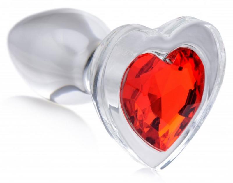 Red Heart Anaalplug Van Glas Met Steentje - Small