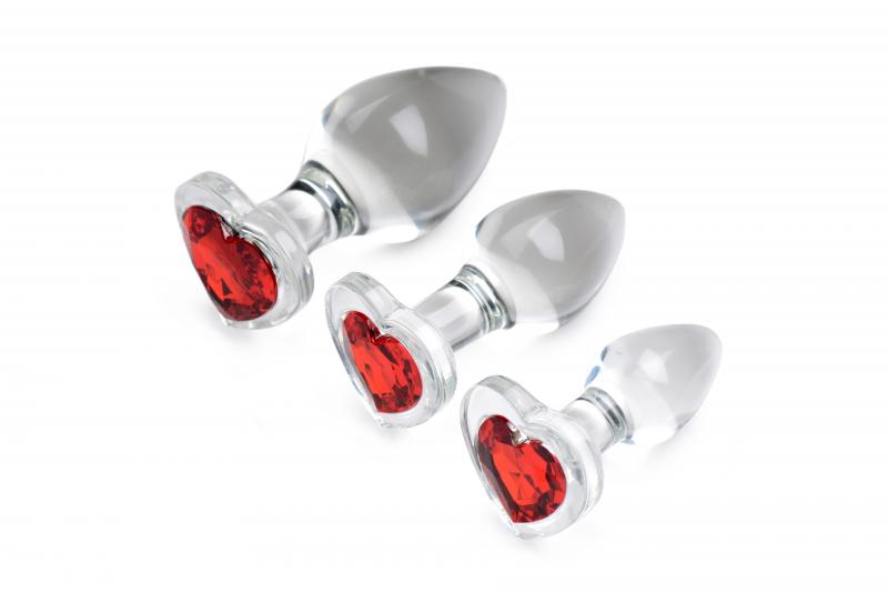 Red Heart Gem Anaalplug Set Van Glas