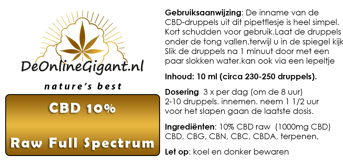 10% CBD olie Raw Full Spectrum 10 ml – 1000 mg CBD