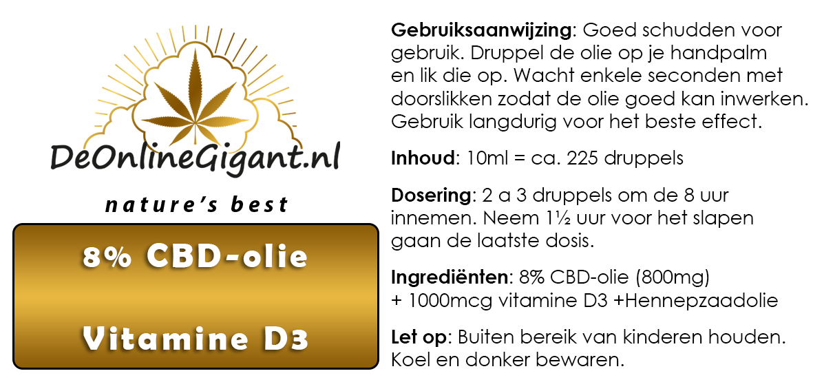 8% CBD-olie + Vitamine D3 10ml of 20ml